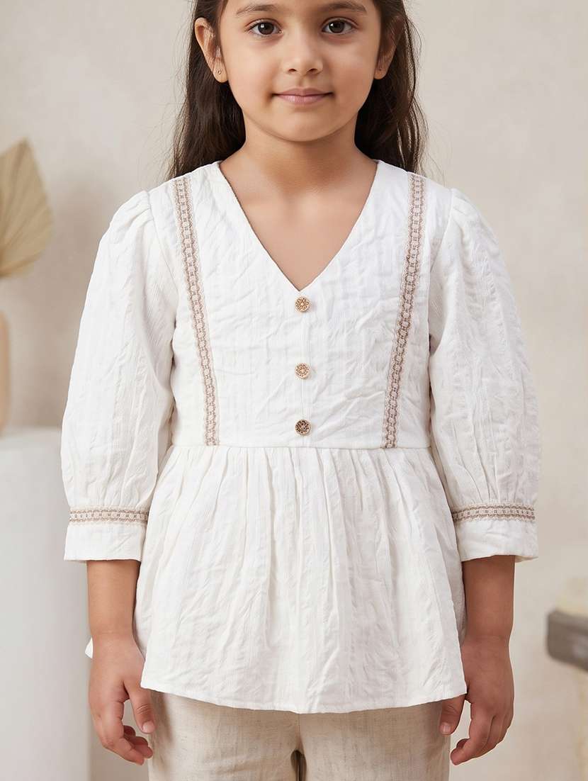 girls self design three quarter sleeves a-line top
