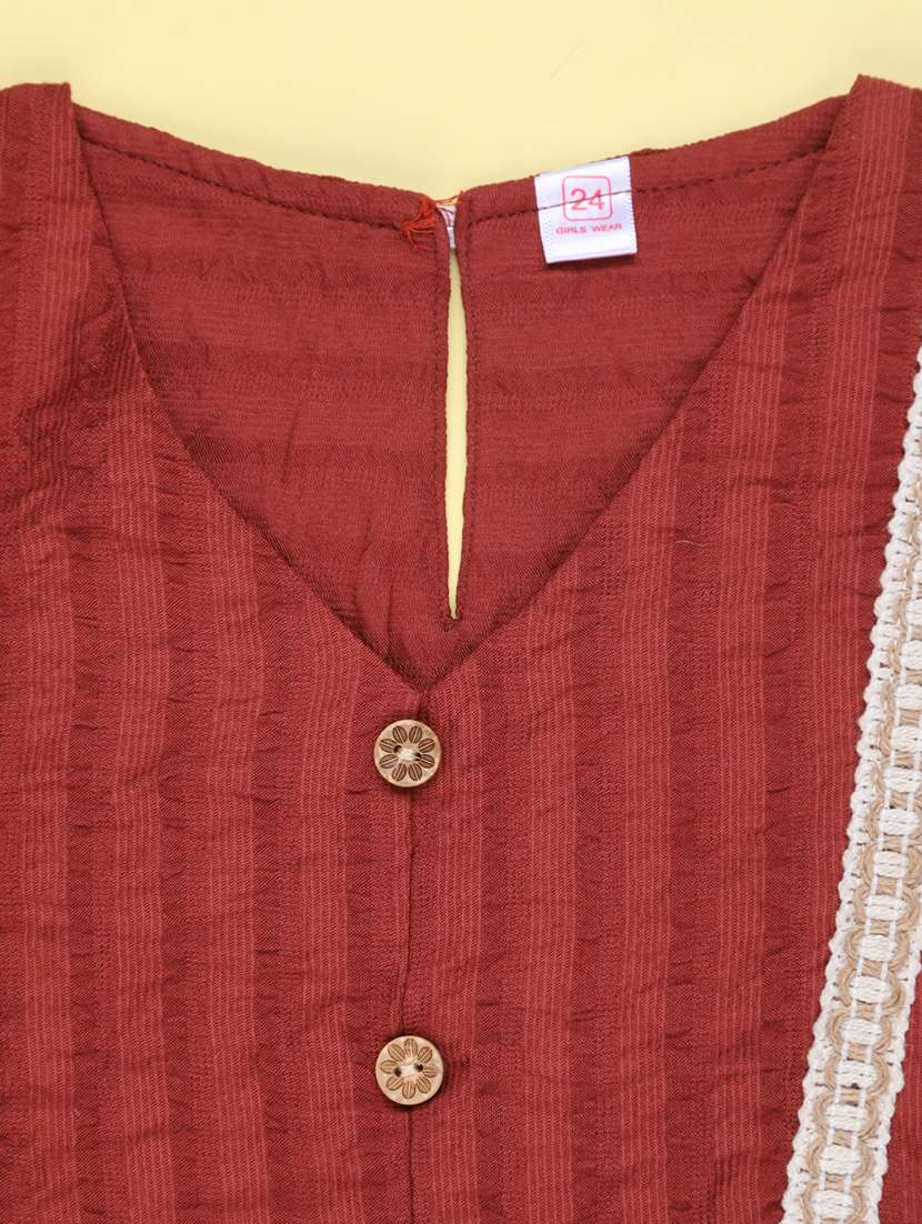 Girls Self Design Three Quarter Sleeves A-line Top - 22600114 -  Standard Image - 3