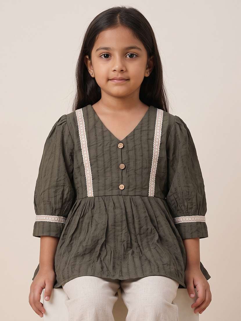 girls self design three quarter sleeves a-line top