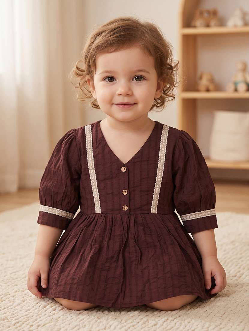 girls self design three quarter sleeves a-line top