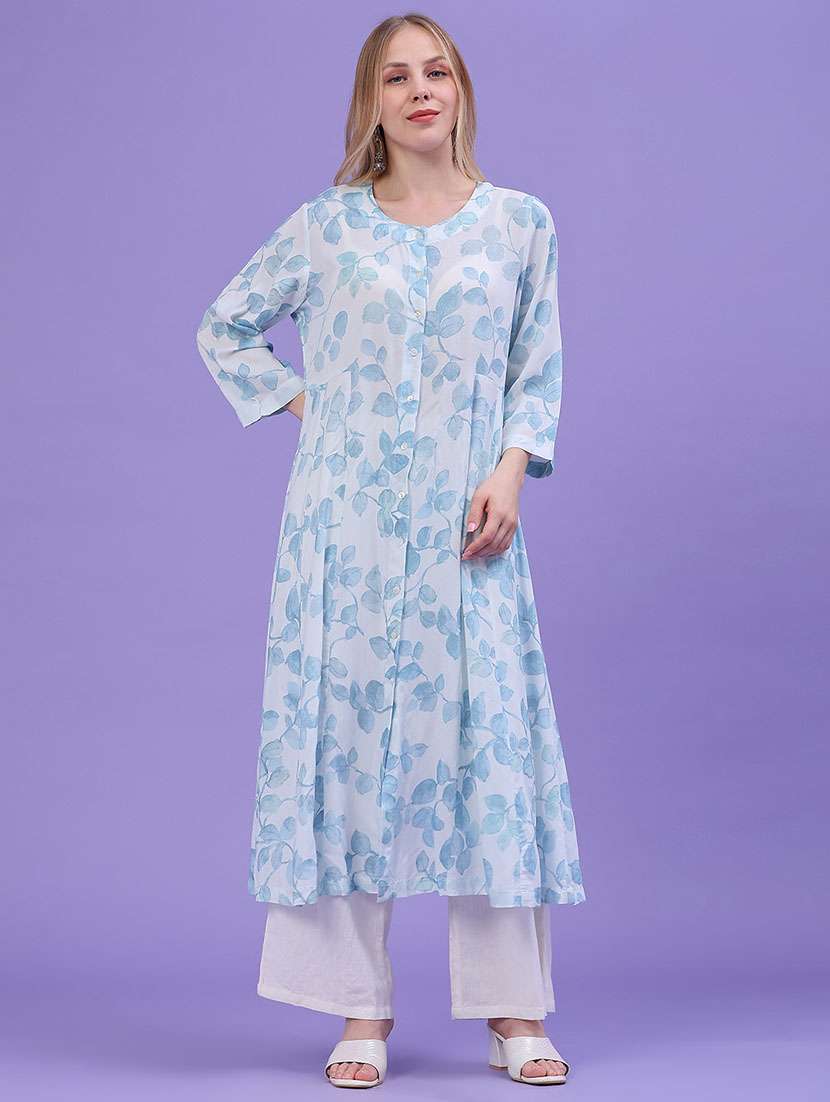 women printed three quarter sleeve a-line kurta