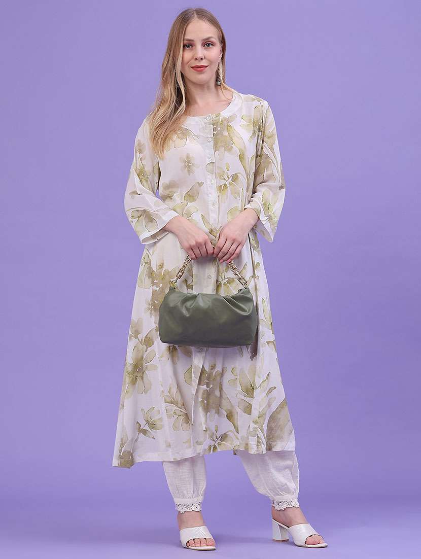 women printed three quarter sleeve a-line kurta
