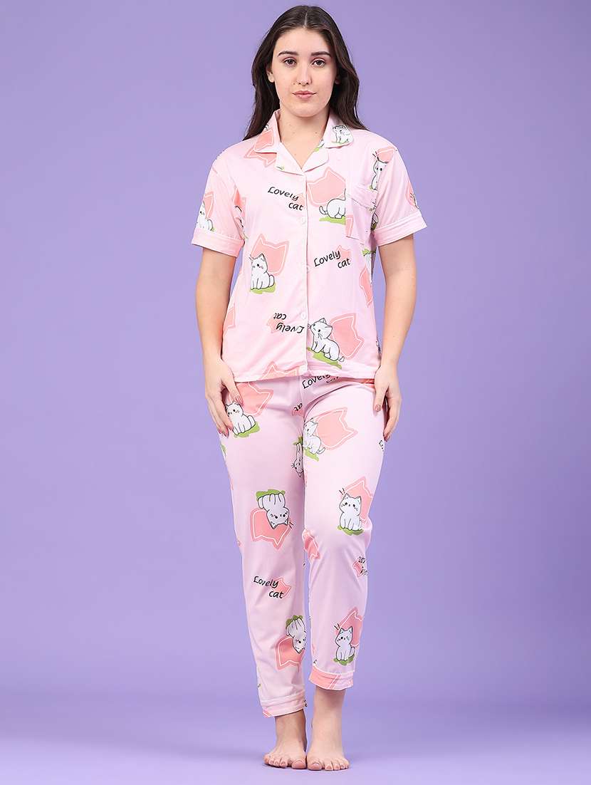 women pirnted short sleeves nightwear set