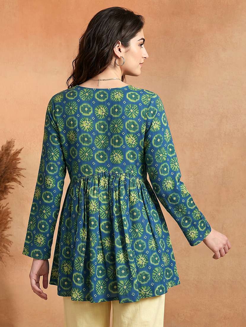 women printed long sleeves flared kurti - 22600567 -  Standard Image - 3