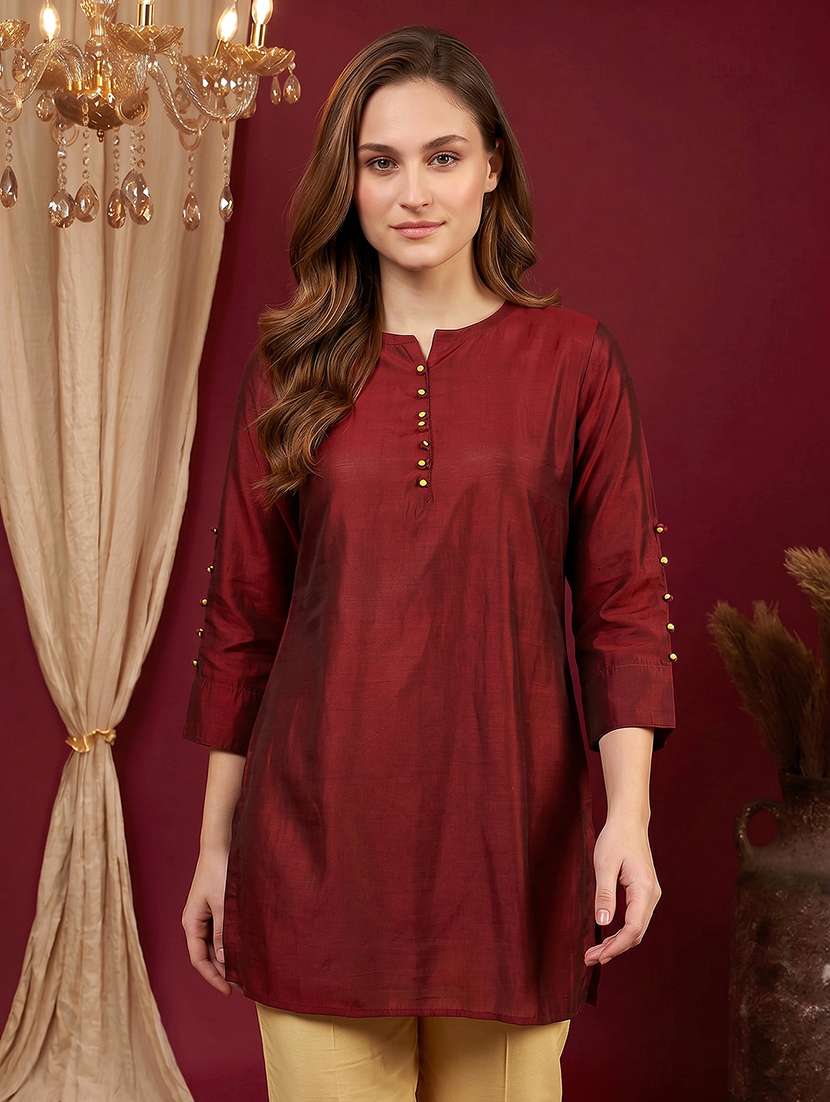 women solid three quarter sleeves straight kurti