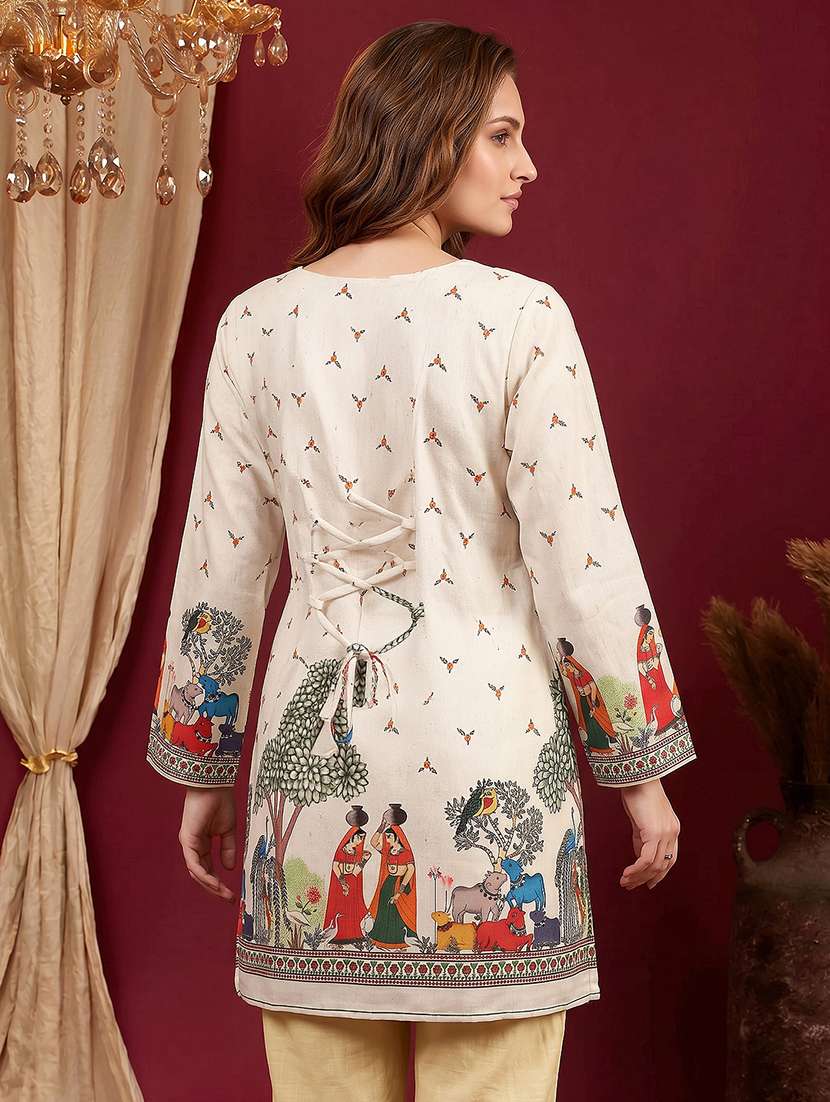 Women Printed Long Sleeves Straight Kurti - 22600584 -  Standard Image - 3