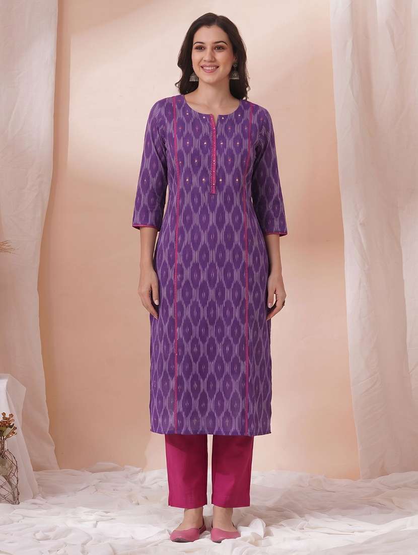 women printed three quarter sleeves straight kurta