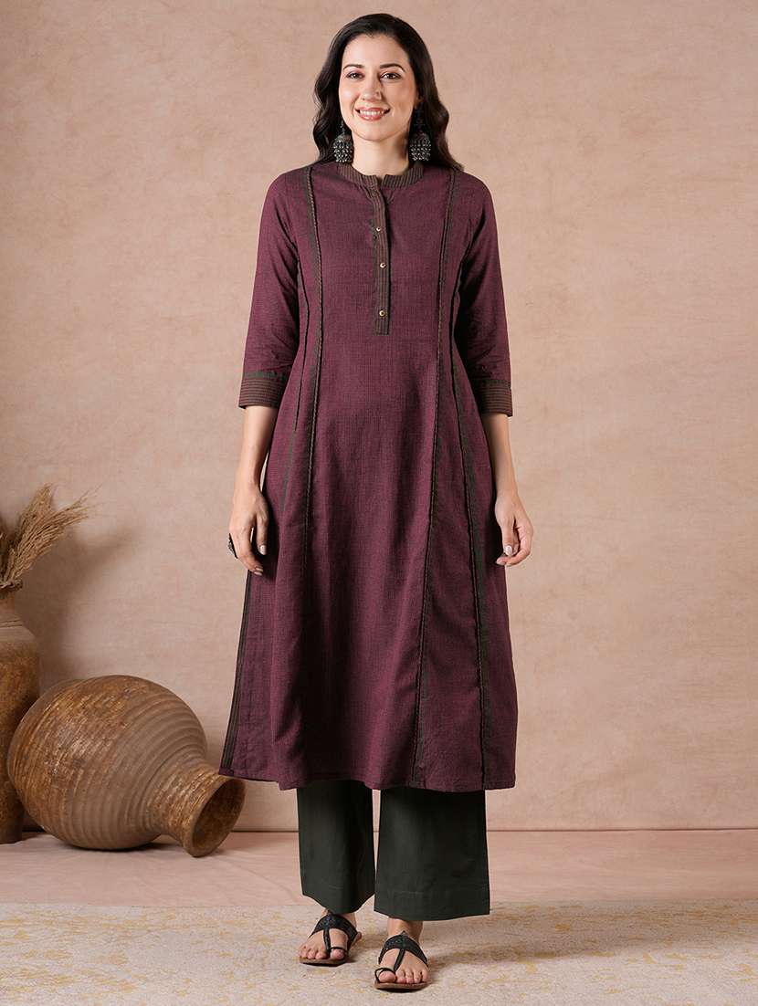 women printed three quarters leeves a-line kurta