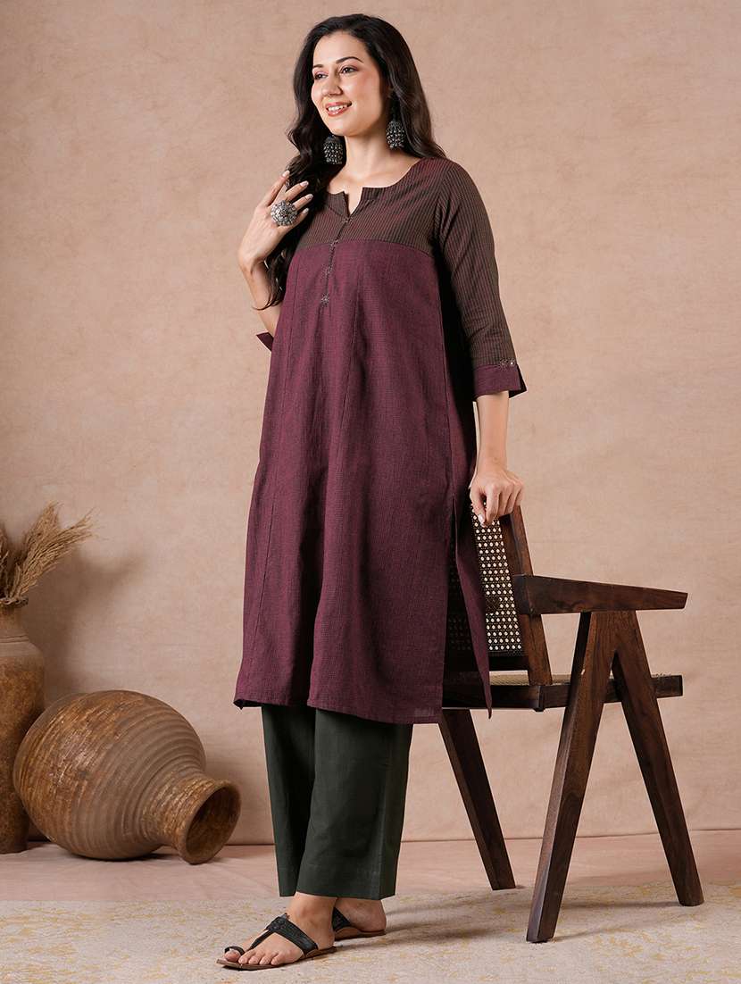 women printed three quarter sleeves a-line kurta