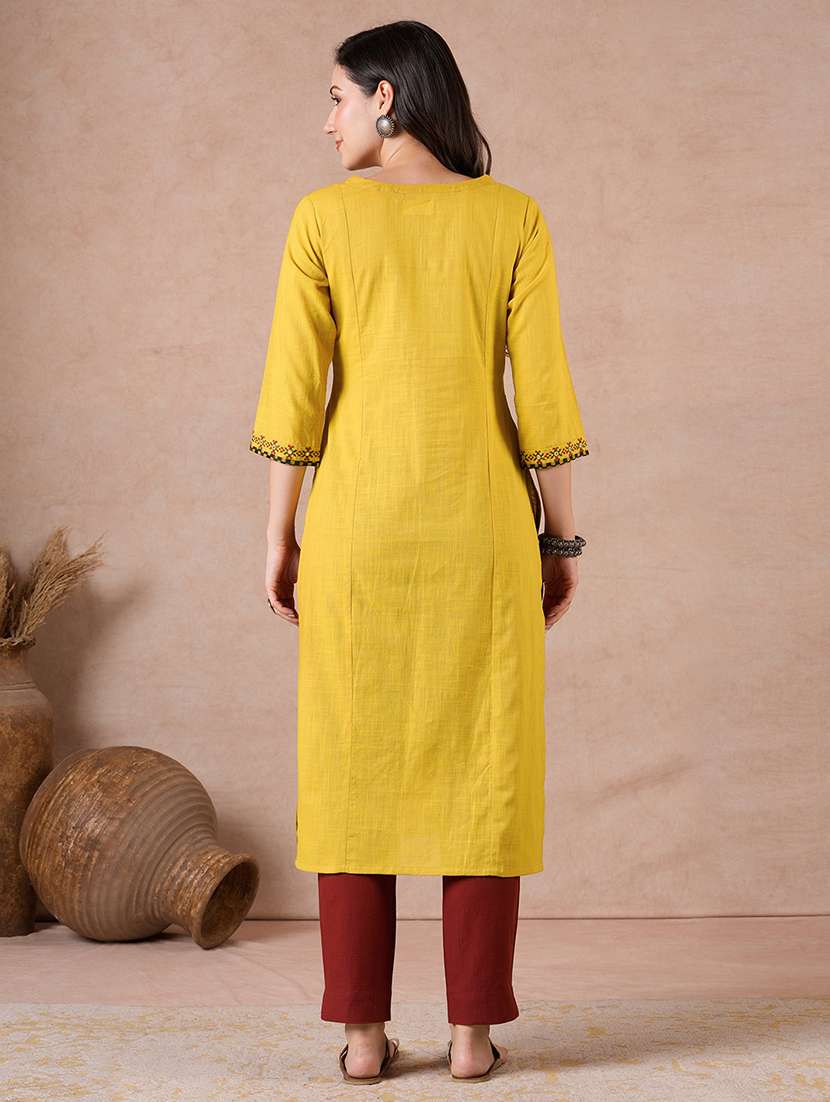 women embroidered three quarter sleeves straight kurta - 22601145 -  Standard Image - 5