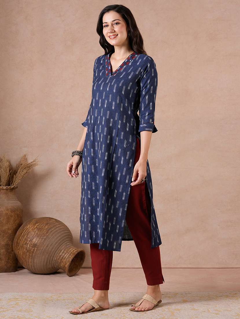 women printed three quarter sleeves straight kurta - 22601146 -  Standard Image - 3