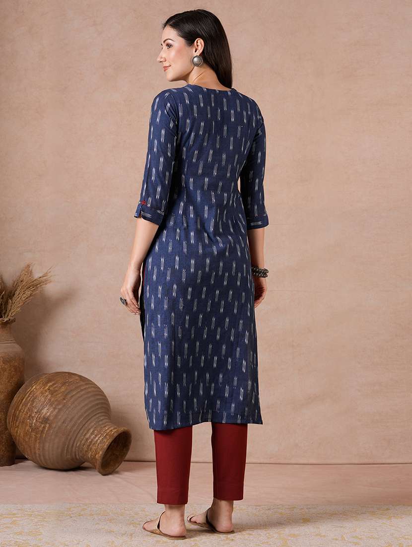 women printed three quarter sleeves straight kurta - 22601146 -  Standard Image - 5