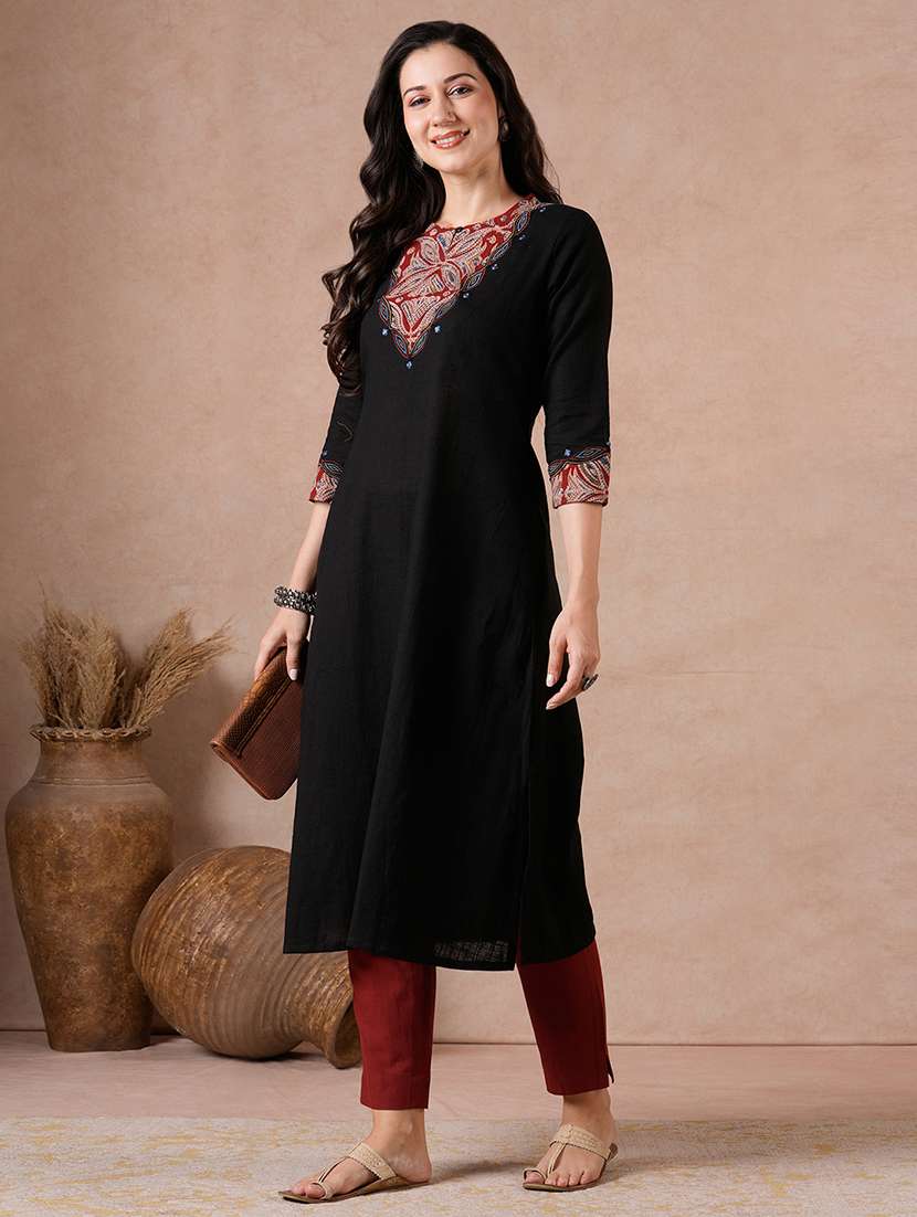 women printed three quarter sleeves a-line kurta - 22601149 -  Standard Image - 3