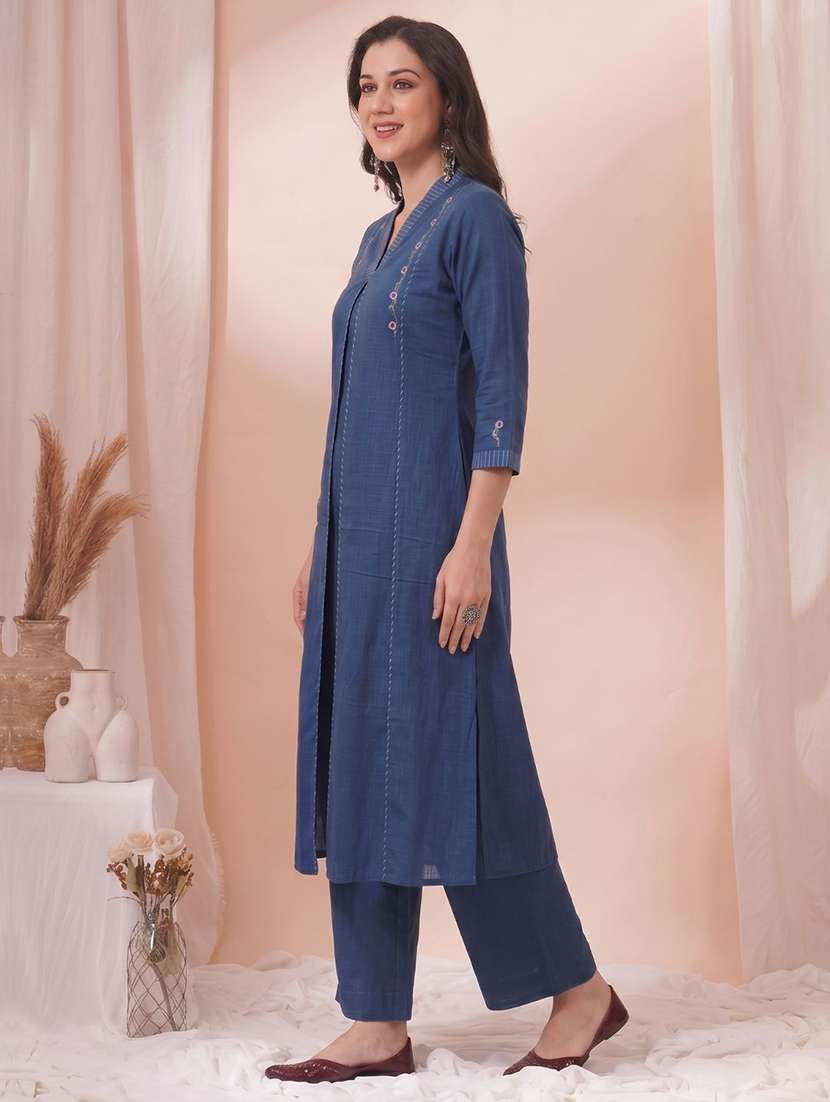 women self design three quarter sleeves a-line kurta - 22601152 -  Standard Image - 3