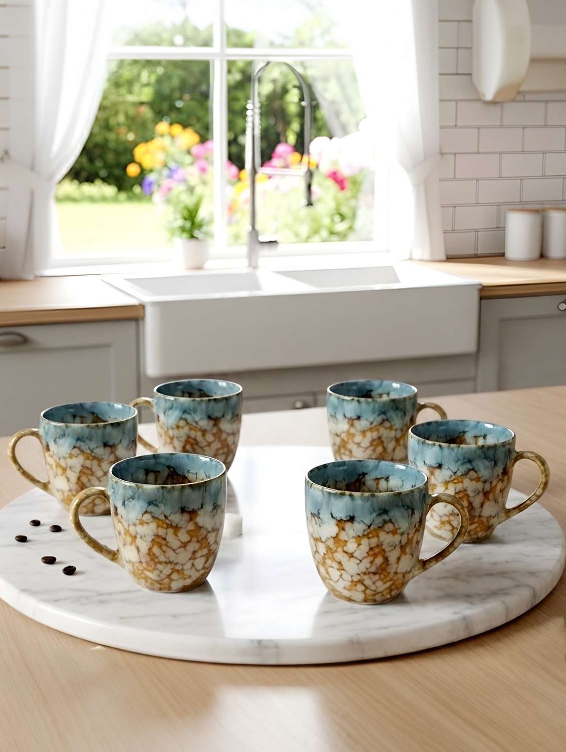 set of 6 ceramic cups microwave & dishwasher safe