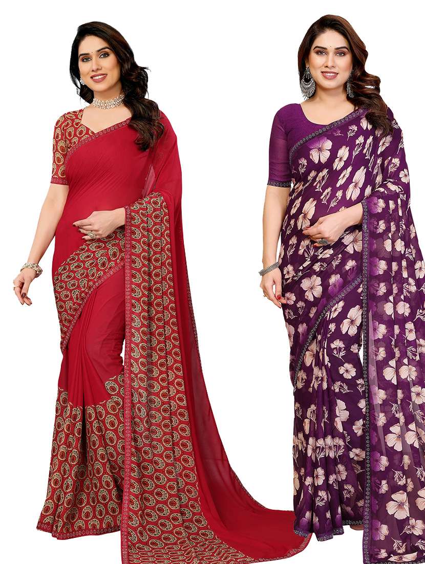 women pack of 2 printed combo saree with blouse