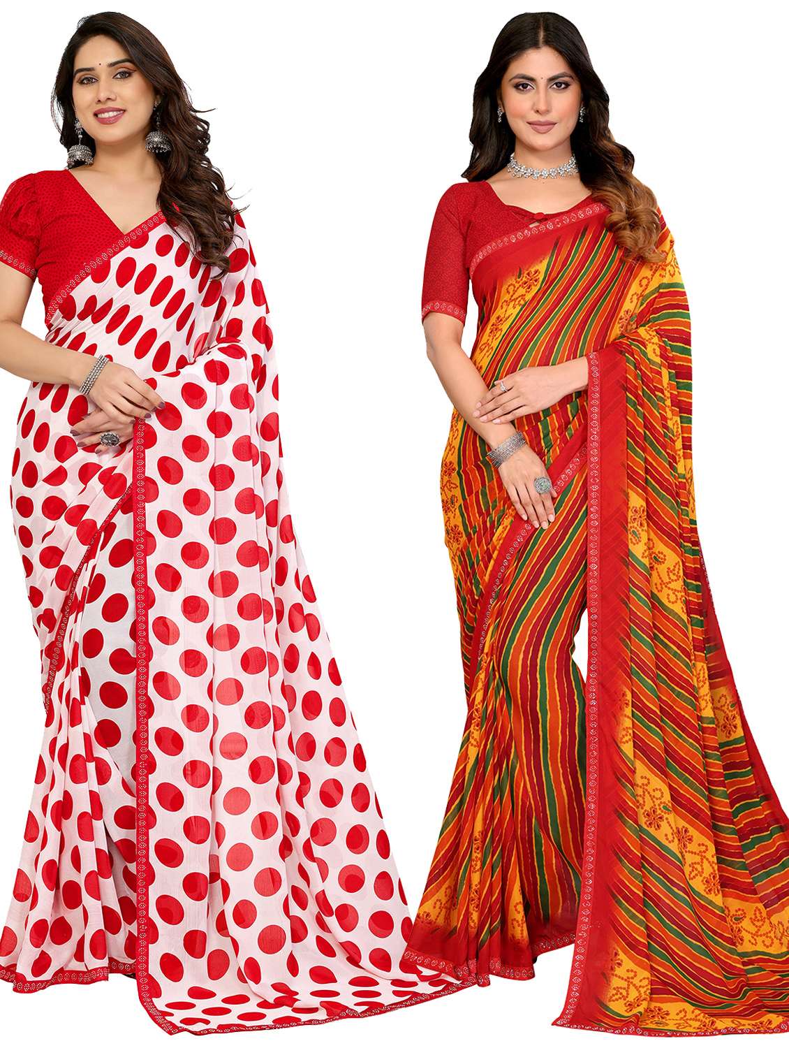 women pack of 2 printed combo saree with blouse