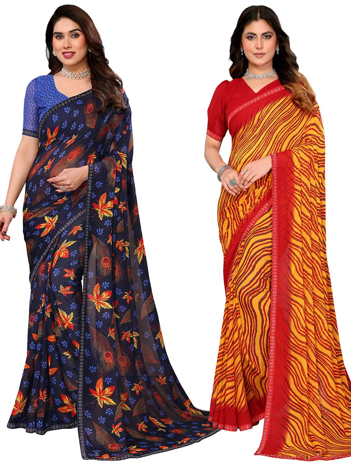 women pack of 2 printed combo saree with blouse