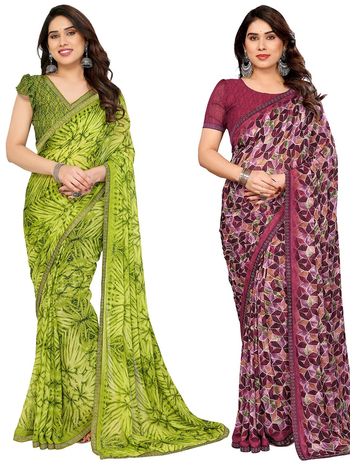 women pack of 2 printed combo saree with blouse