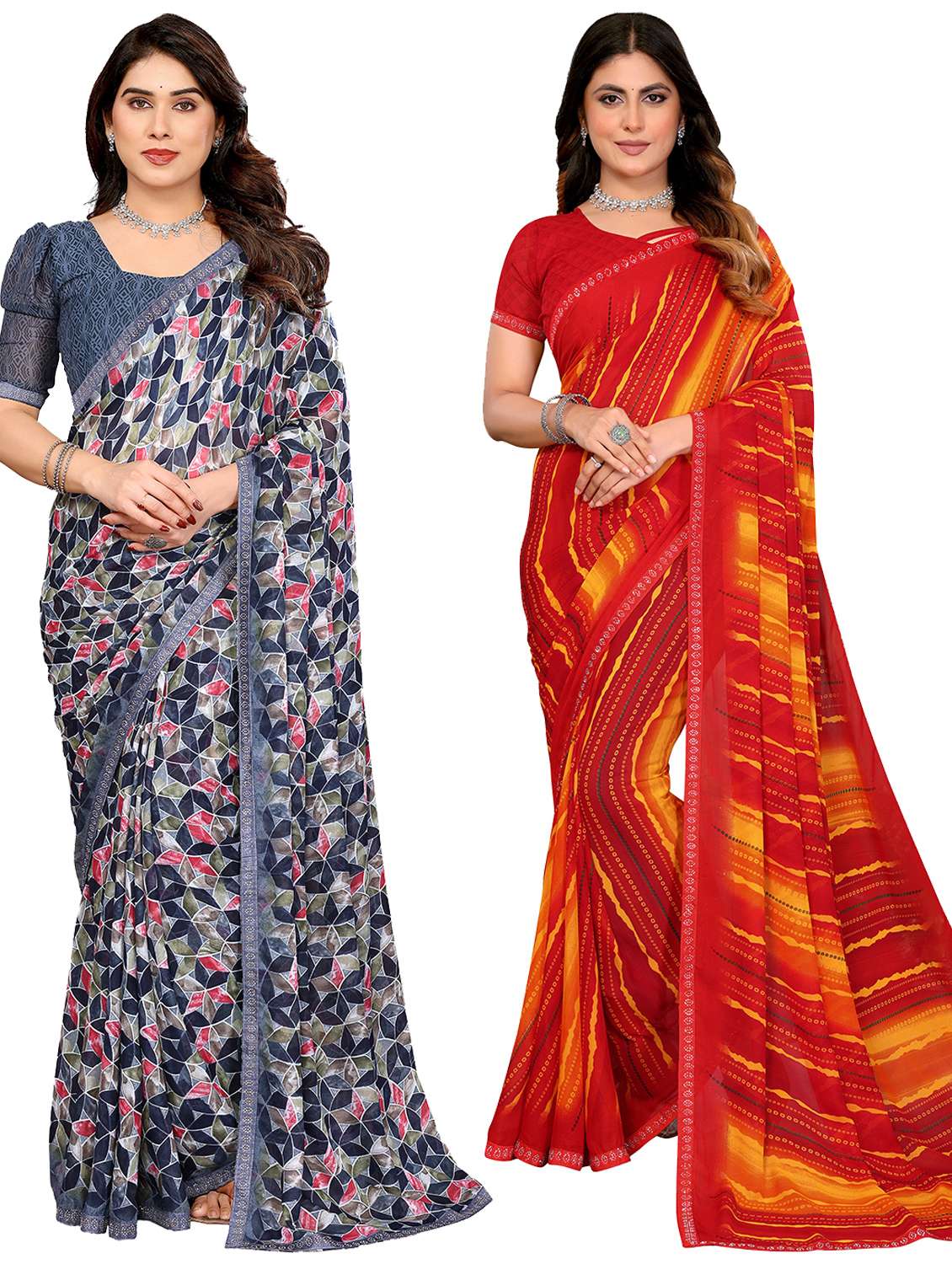 women pack of 2 printed combo saree with blouse