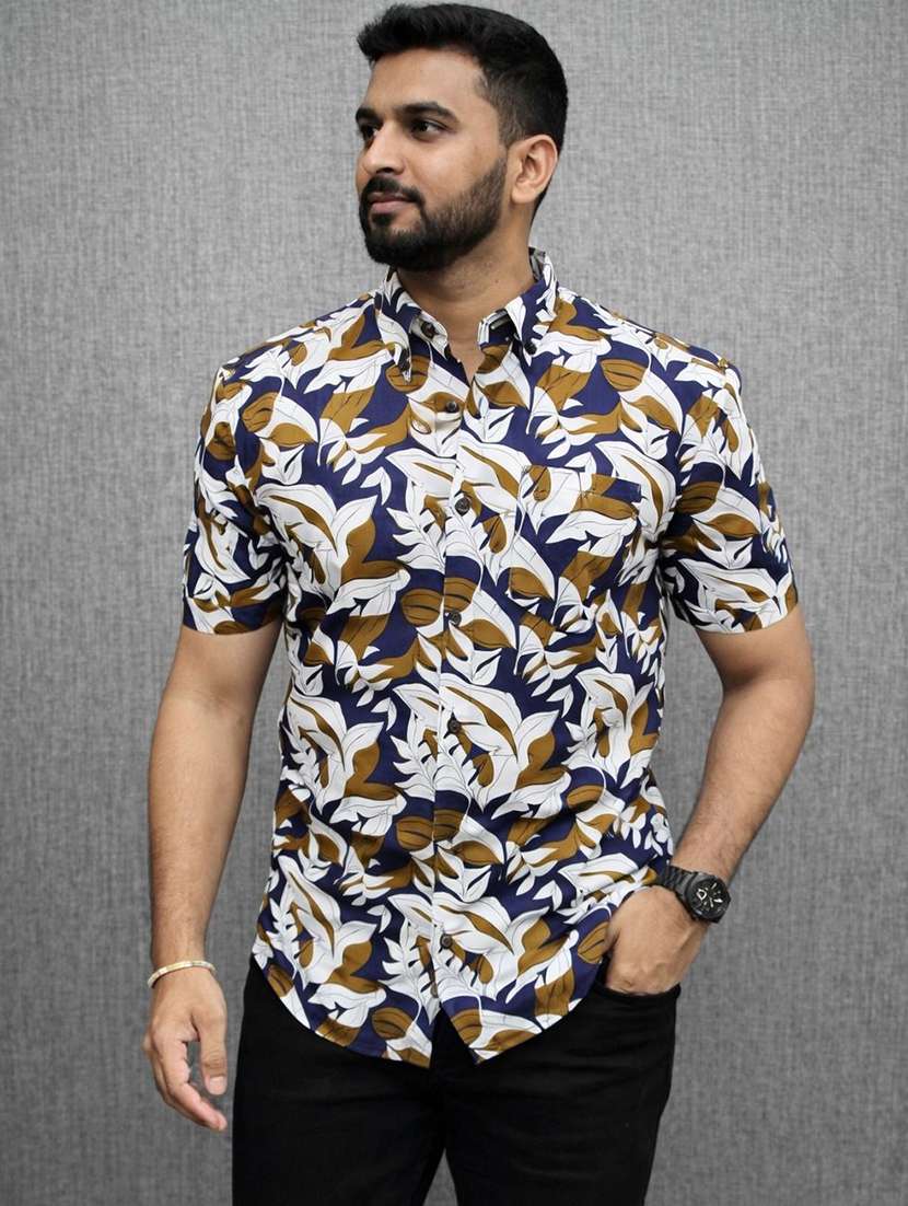 men printed short sleeve regular fit casual shirt