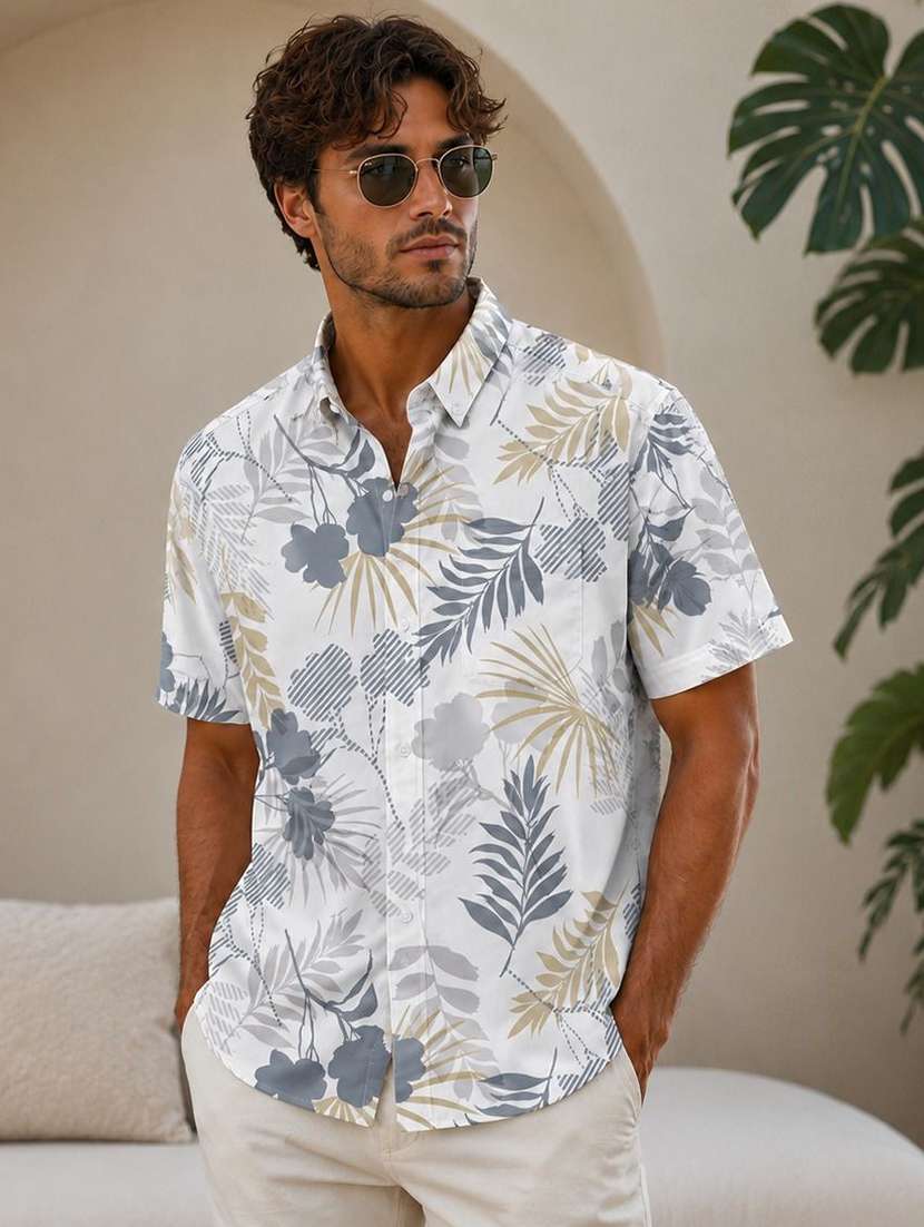 men printed short sleeve regular fit casual shirt