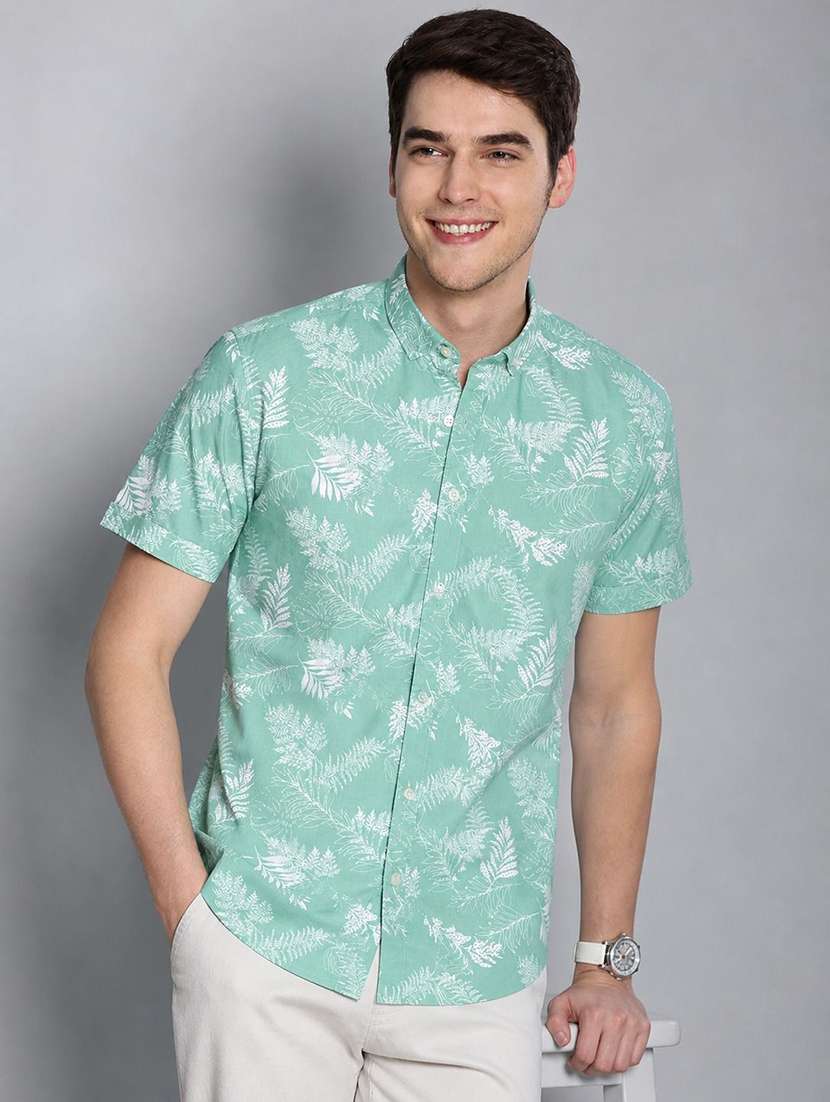 men printed short sleeve regular fit casual shirt