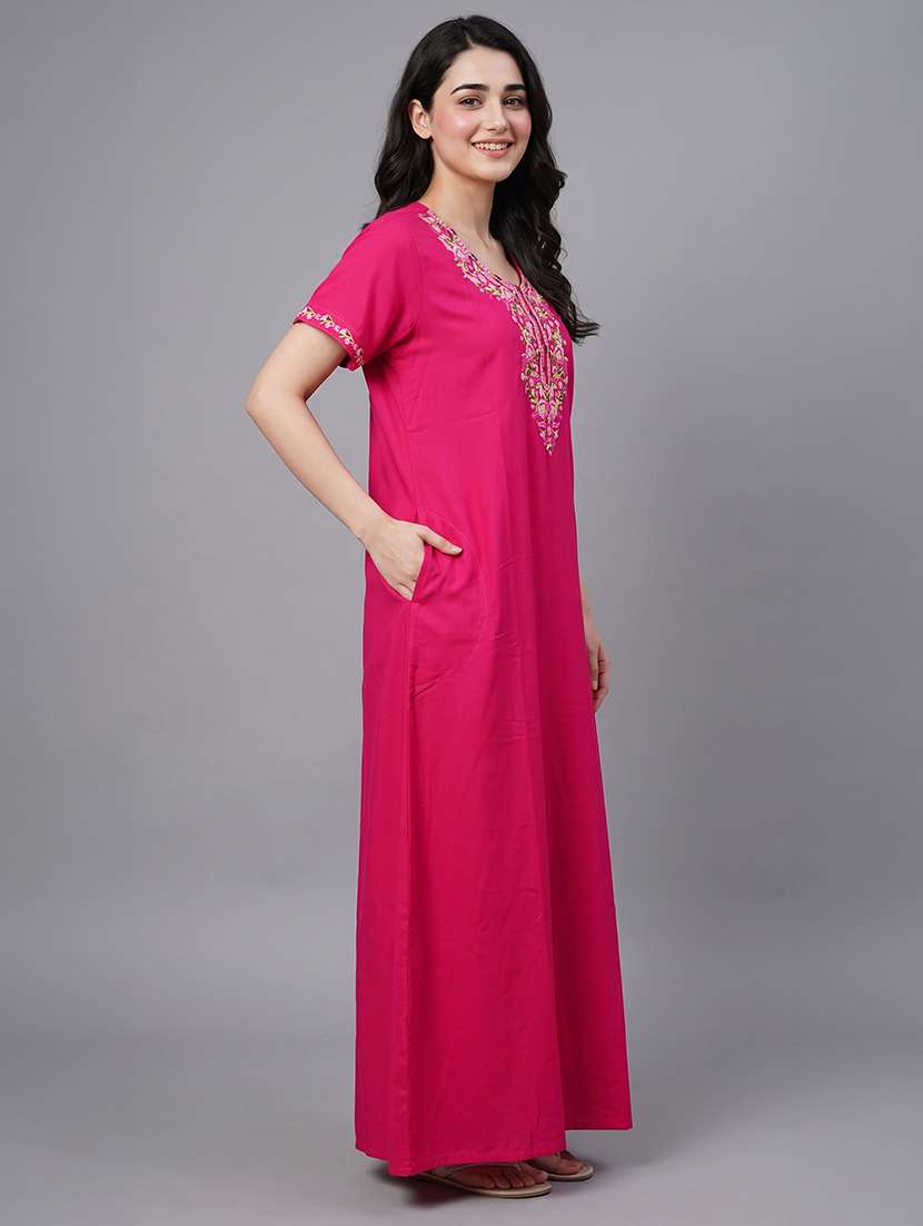 women embroidered short sleeves nighty - 22602484 -  Standard Image - 3