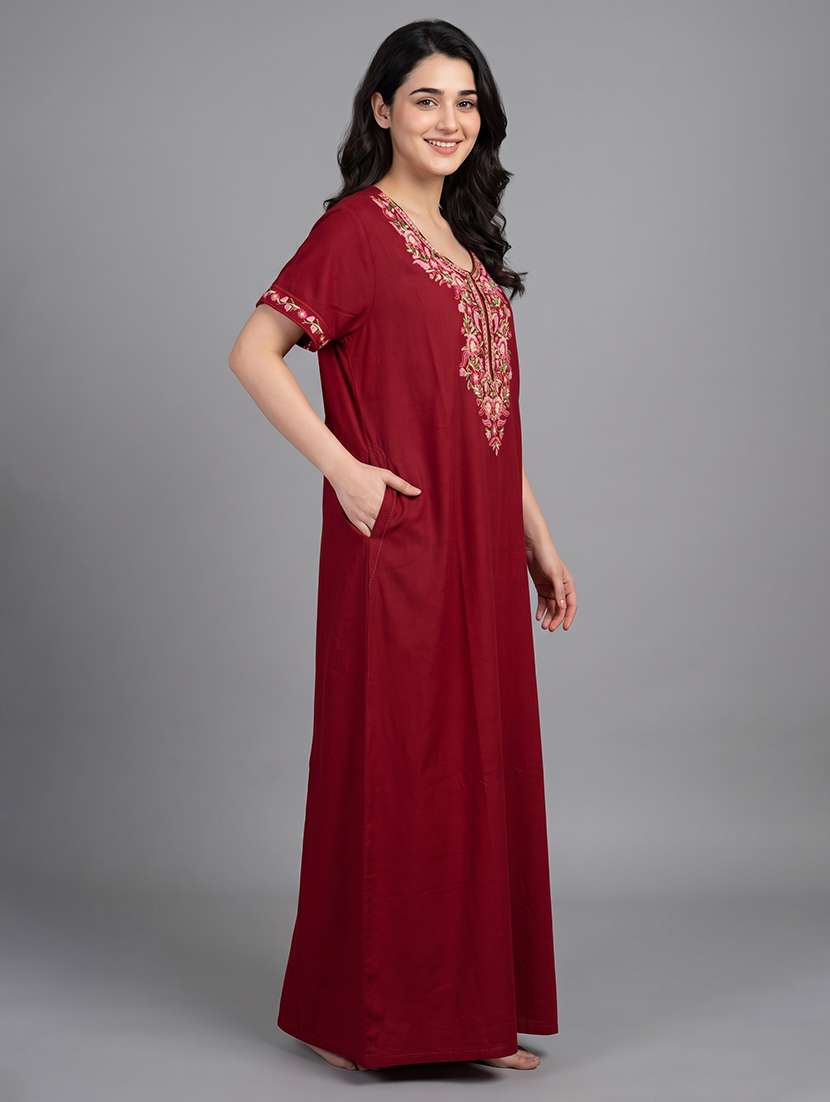 women embroidered short sleeves nighty - 22602487 -  Standard Image - 3