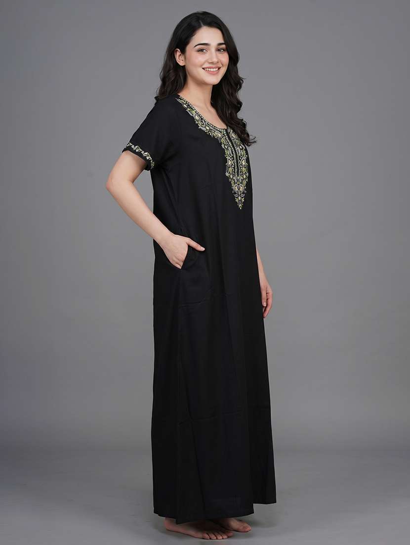 Women Embroidered Short Sleeves Nighty - 22602488 -  Standard Image - 3