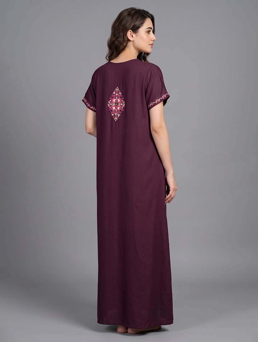 women embroidered short sleeves nighty - 22602489 -  Standard Image - 3