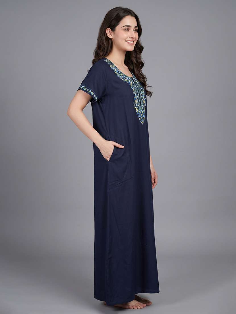 women embroidered short sleeves nighty - 22602490 -  Standard Image - 3