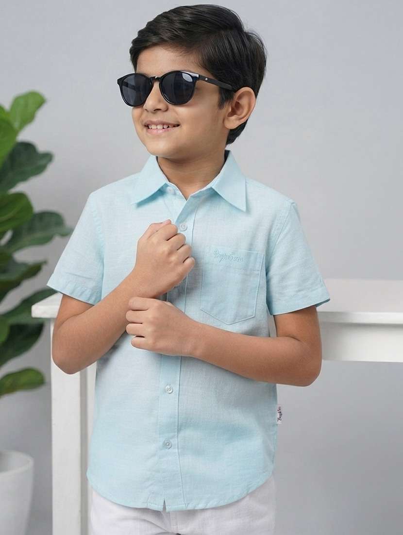 boys solid short sleeves regular fit shirt