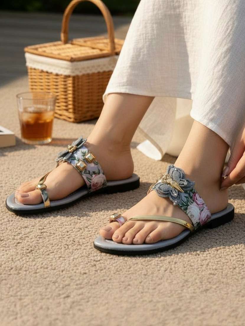 women embellished one toe flats