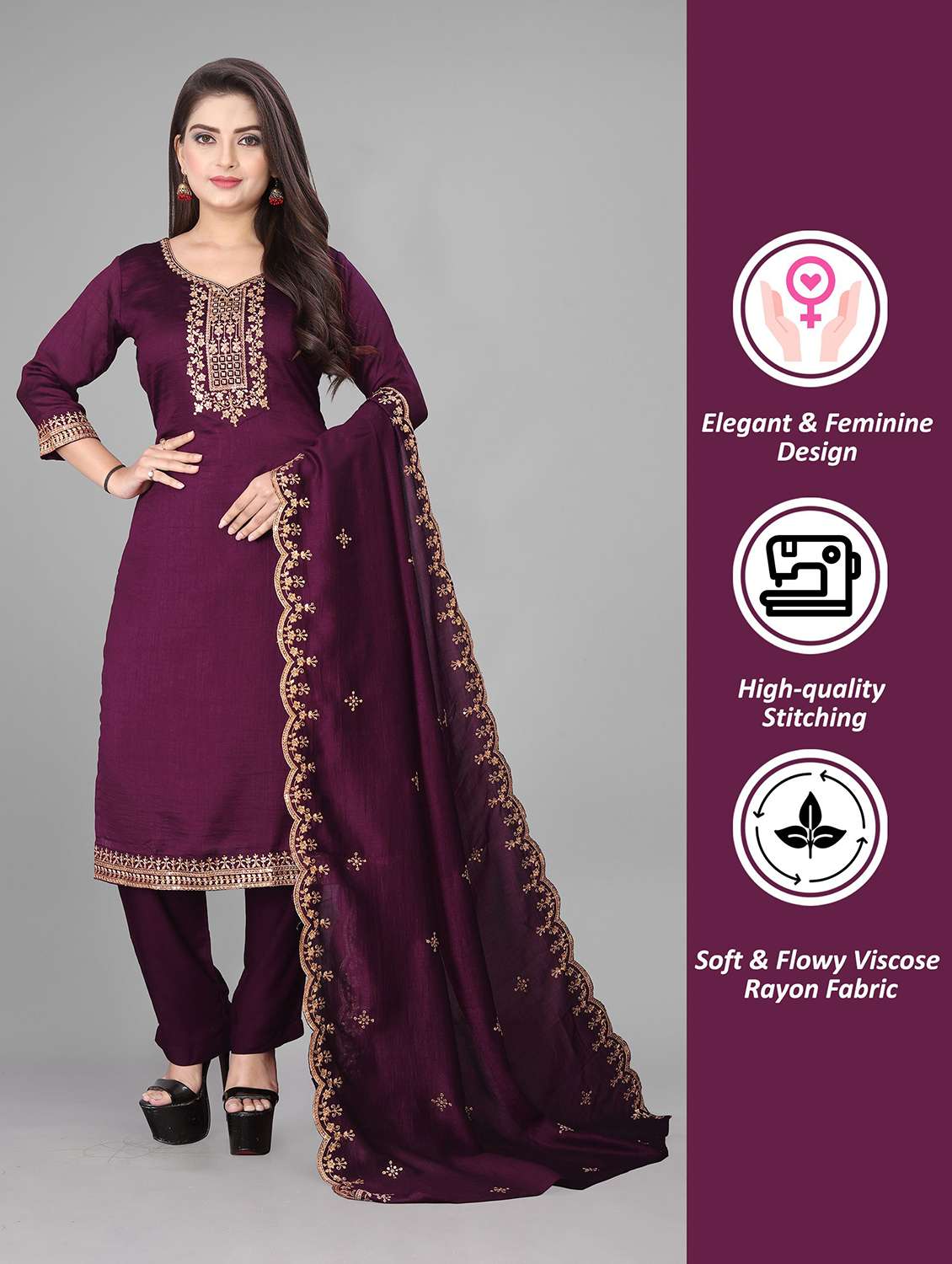 women embroidered three quarter sleeves kurta pant with dupatta set - 22602781 -  Standard Image - 5