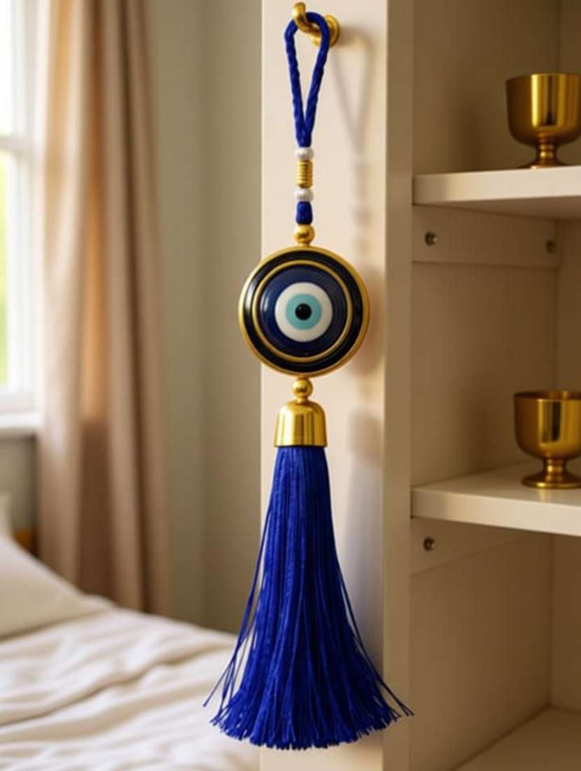 blue evil eye hanging with tassel