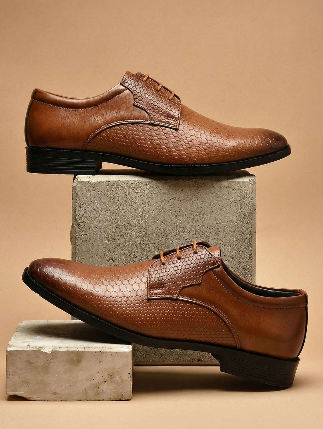 men tan lace-up derby
