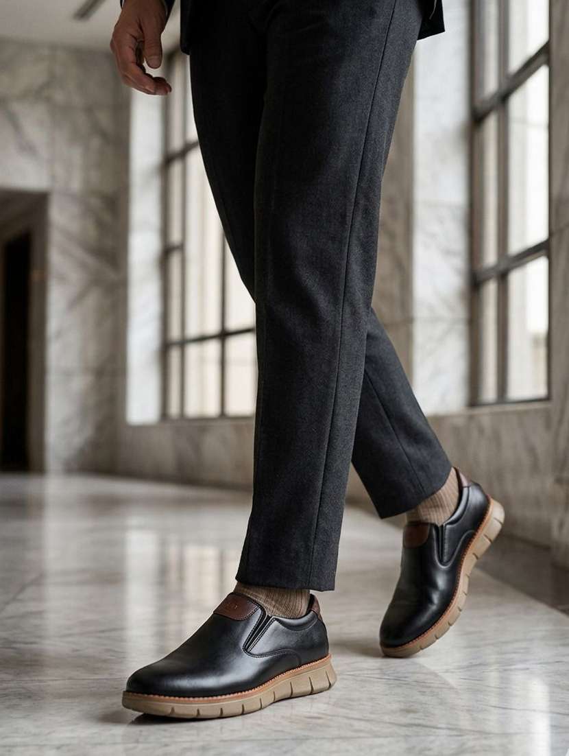 men solid slip on formal shoes
