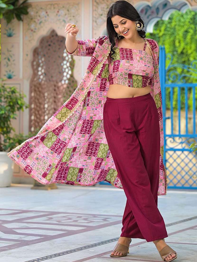 women printed short sleeves fusion set with jacket - 22603002 -  Standard Image - 5