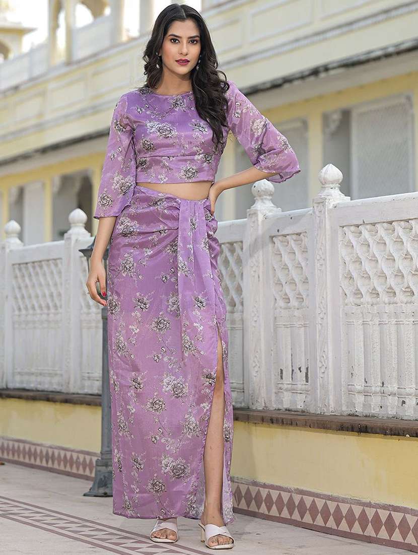 women printed three quarter sleeves fusion set