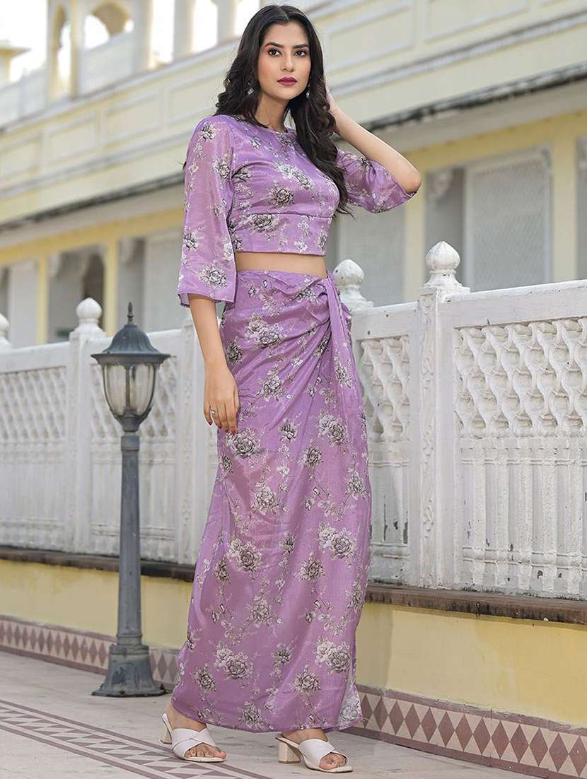 women printed three quarter sleeves fusion set - 22603004 -  Standard Image - 3