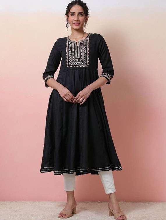 women embellished three quarter sleeves anarkali kurta