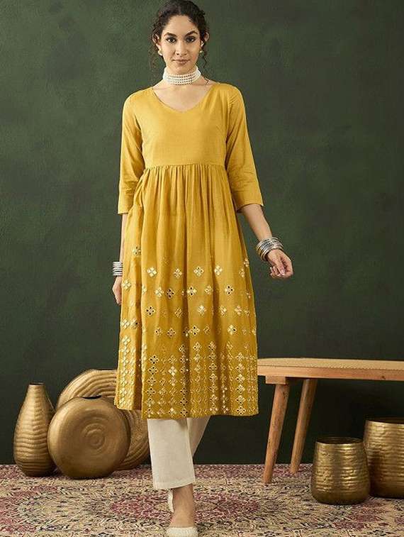 women embroidered three quarter sleeves anarkali  kurta