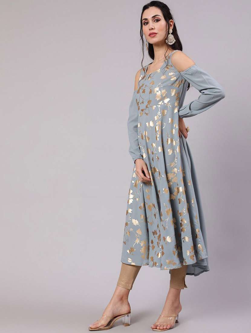 women printed cold shoulder flared kurta - 22603042 -  Standard Image - 3