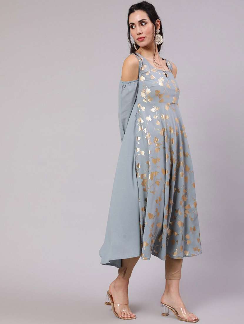 women printed cold shoulder flared kurta - 22603042 -  Standard Image - 5