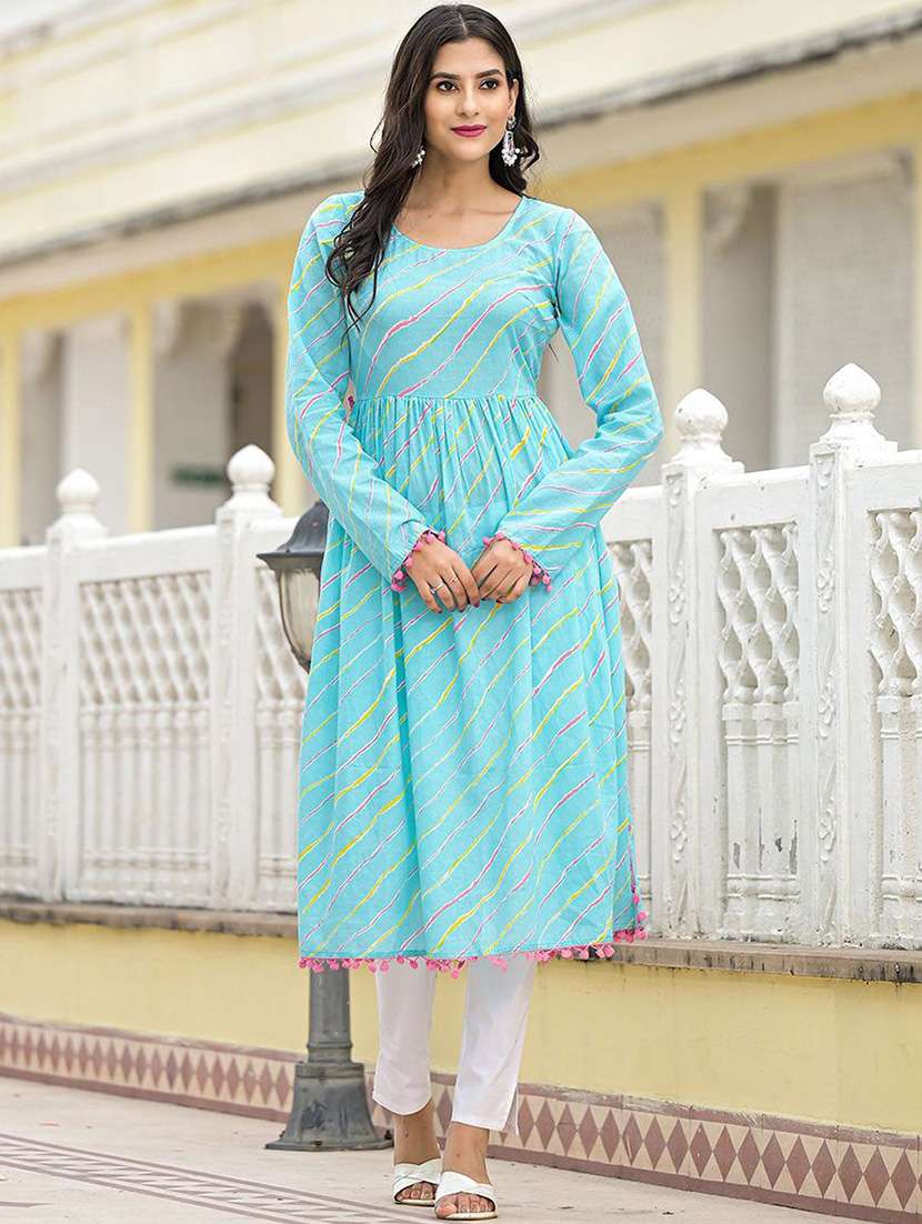 women printed long sleeves anarkali kurta