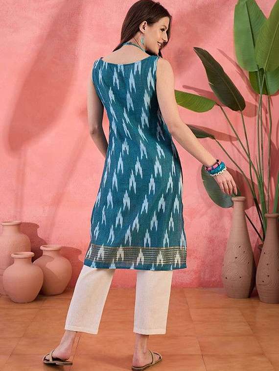 women printed sleeveless straight kurta - 22603051 -  Standard Image - 3