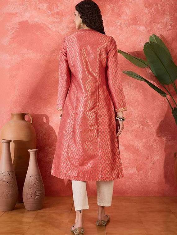 Women Self Design Long Sleeves Kurta With Jacket - 22603061 -  Standard Image - 3