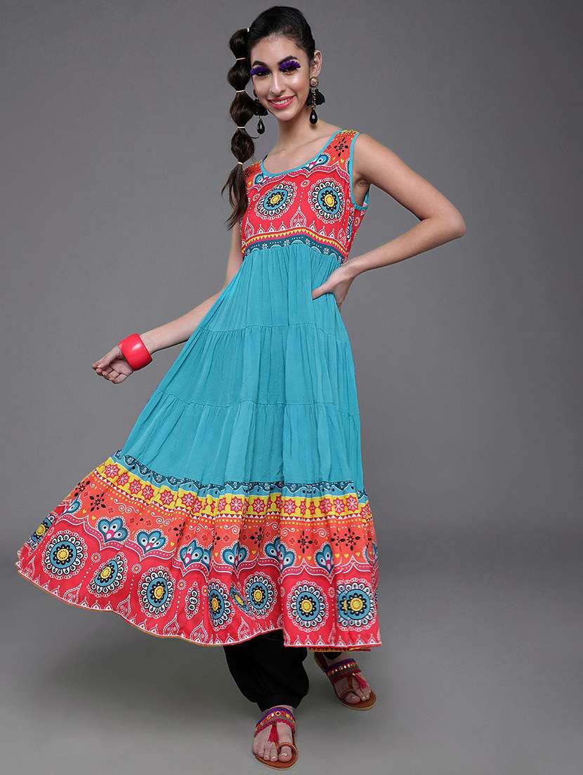 women printed sleeveless anarkali kurta
