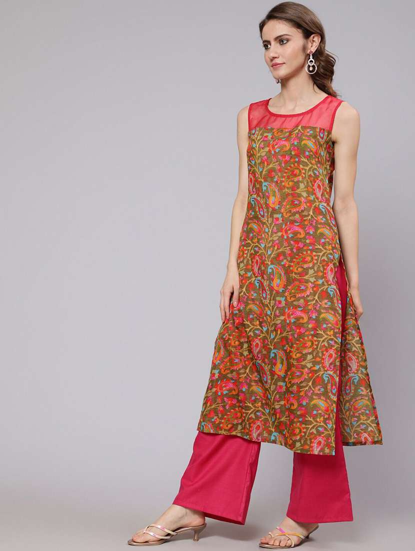 Women Printed Sleeveless Straight Kurta - 22603069 -  Standard Image - 3